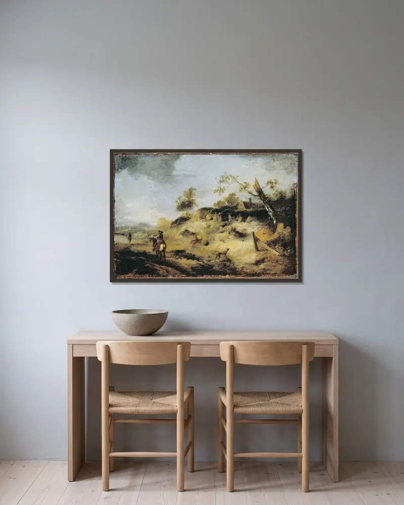 Sandbank mit Reisenden von Philips Wouwerman gerahmt an einer Wand
