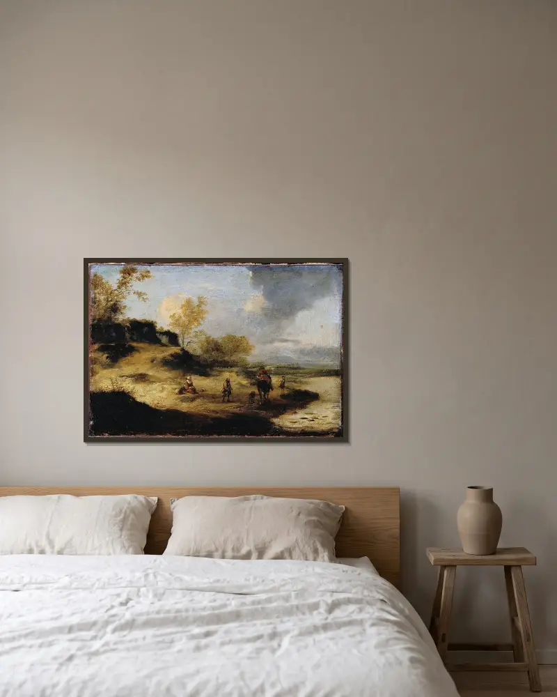 Sandhügel mit Figuren von Philips Wouwerman gerahmt an einer Wand