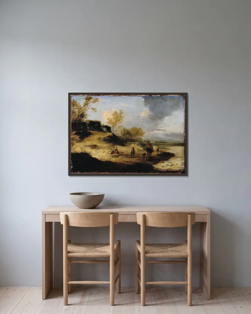 Sandhügel mit Figuren von Philips Wouwerman gerahmt an einer Wand