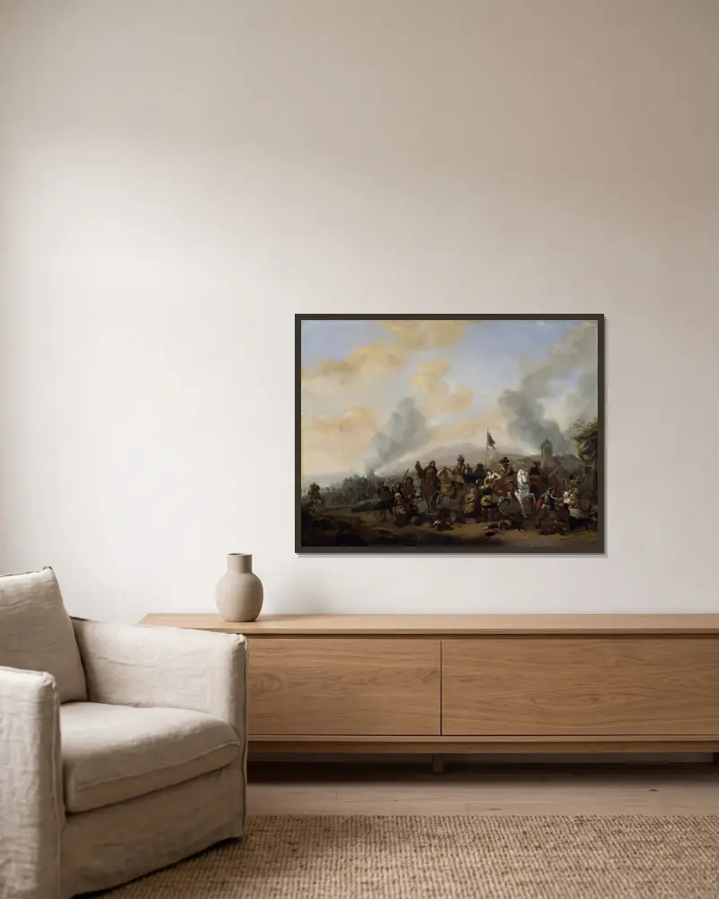 Soldaten plündern ein Dorf von Philips Wouwerman gerahmt an einer Wand