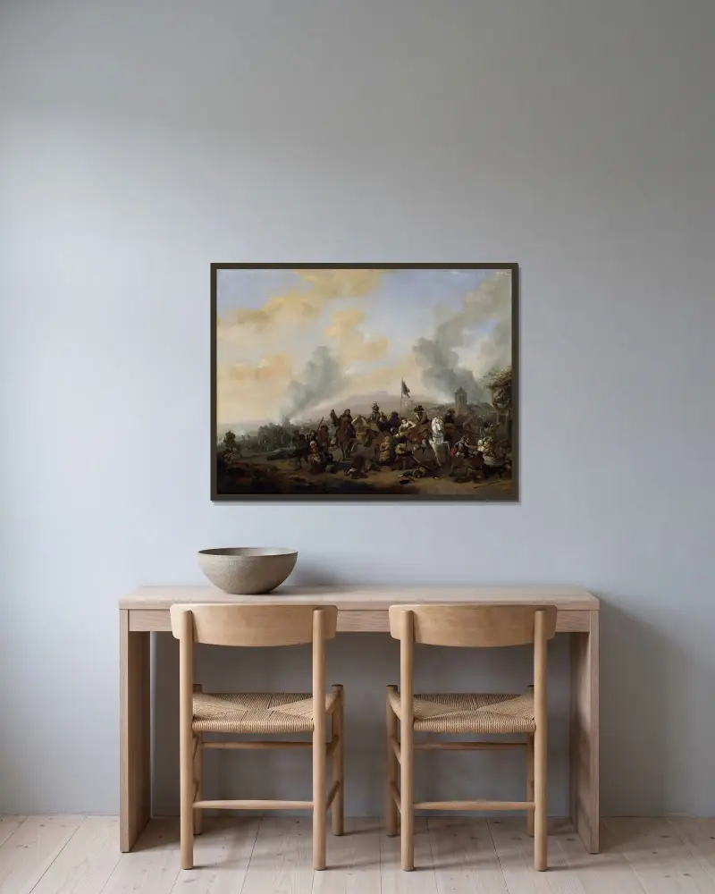 Soldaten plündern ein Dorf von Philips Wouwerman gerahmt an einer Wand