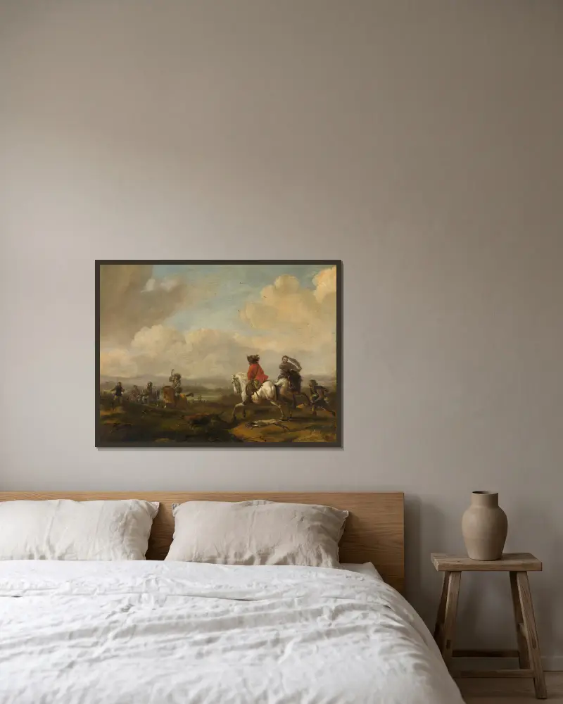 Die Treibjagd von Philips Wouwerman gerahmt an einer Wand