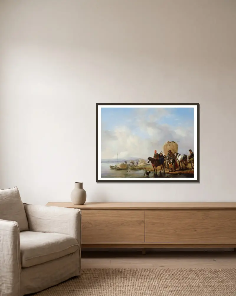 Der Heuwagen von Philips Wouwerman gerahmt an einer Wand