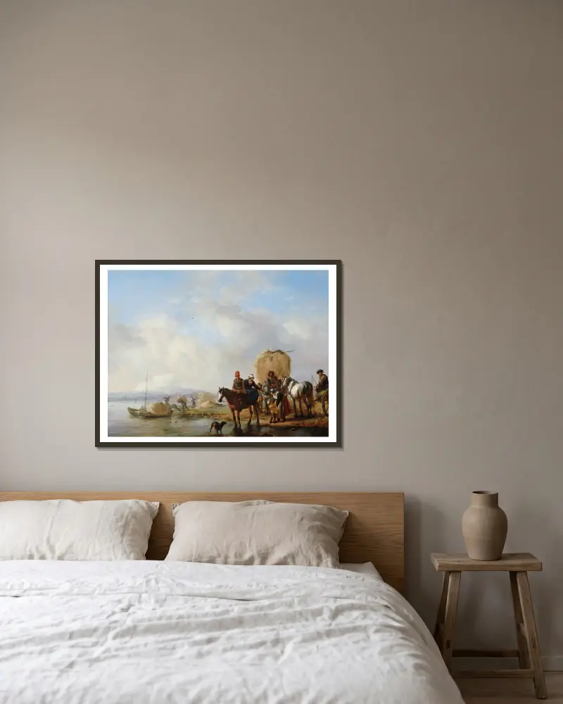Der Heuwagen von Philips Wouwerman gerahmt an einer Wand