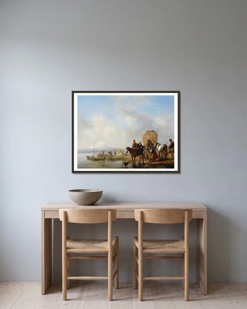 Der Heuwagen von Philips Wouwerman gerahmt an einer Wand