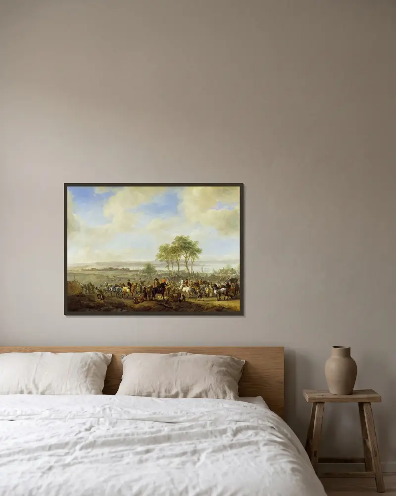 Der Pferdemarkt von Philips Wouwerman gerahmt an einer Wand