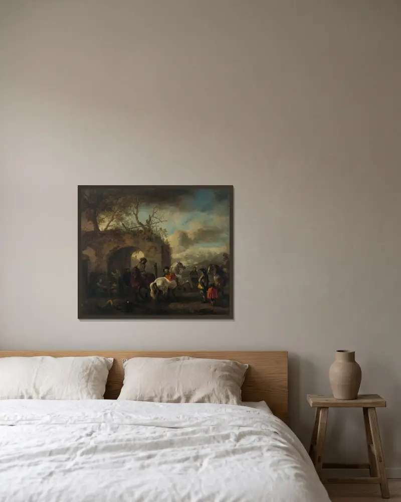 Ridskolan av Philips Wouwerman inramad på en vägg