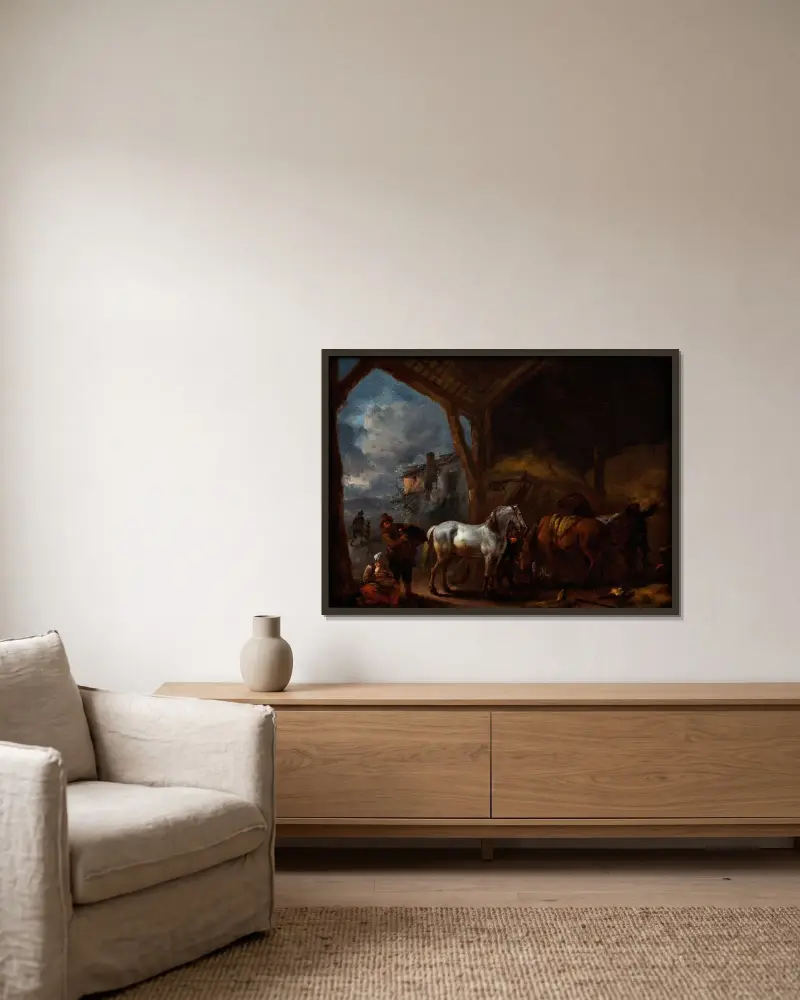 Stallet av Philips Wouwerman inramad på en vägg