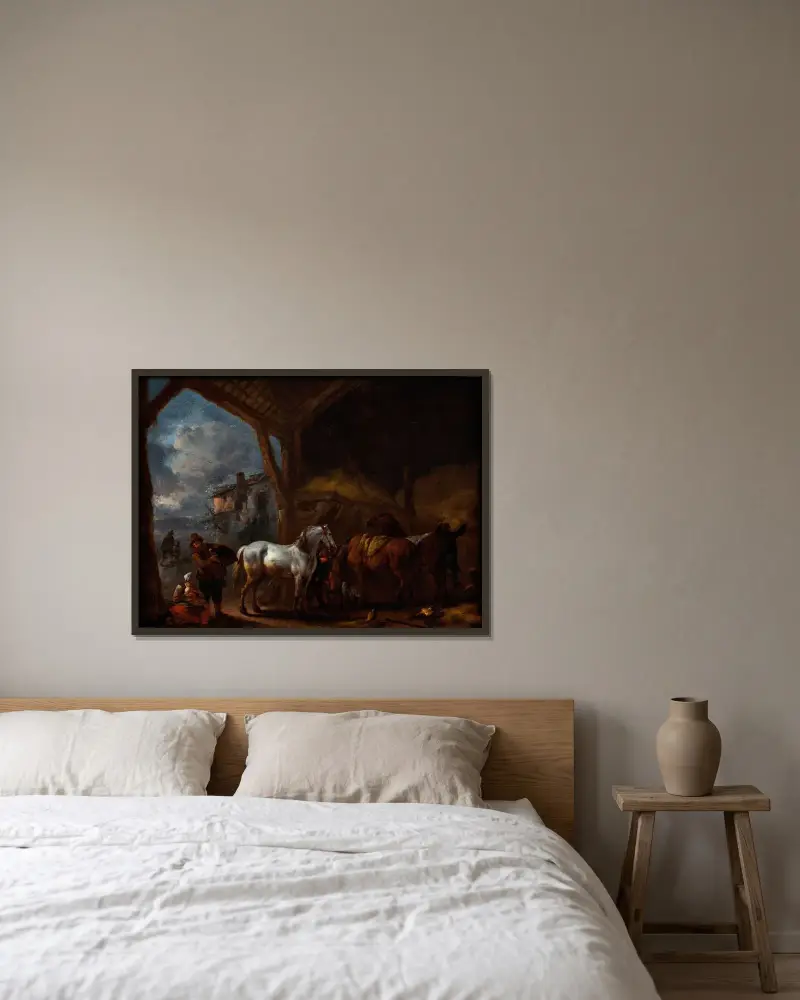 Stallet av Philips Wouwerman inramad på en vägg