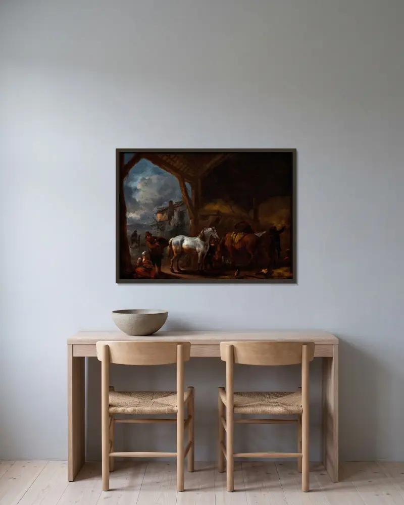 Stallet av Philips Wouwerman inramad på en vägg
