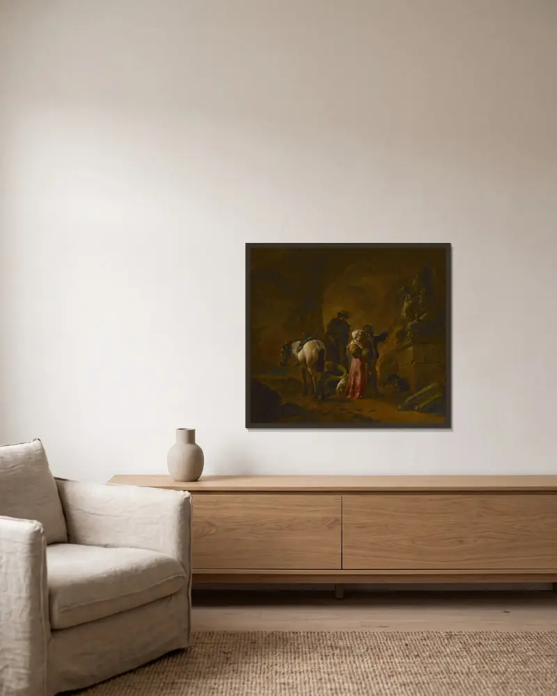 Reisende in einer Höhle von Philips Wouwerman gerahmt an einer Wand
