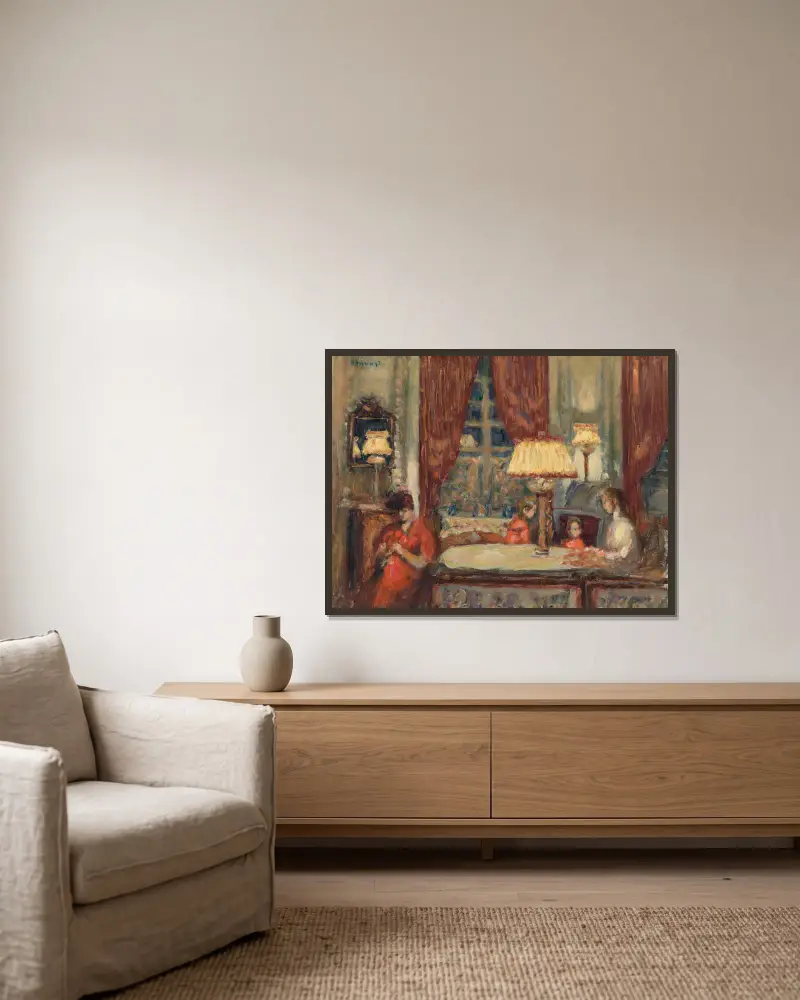 Abend unter den Lampen von Pierre Bonnard gerahmt an einer Wand