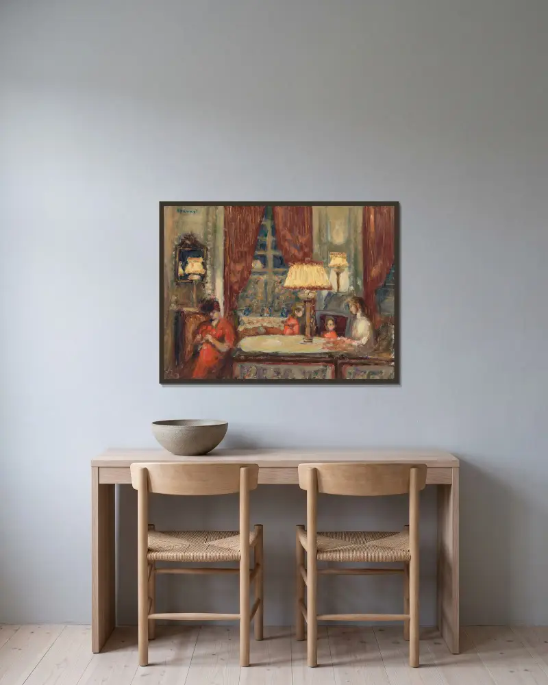 Abend unter den Lampen von Pierre Bonnard gerahmt an einer Wand