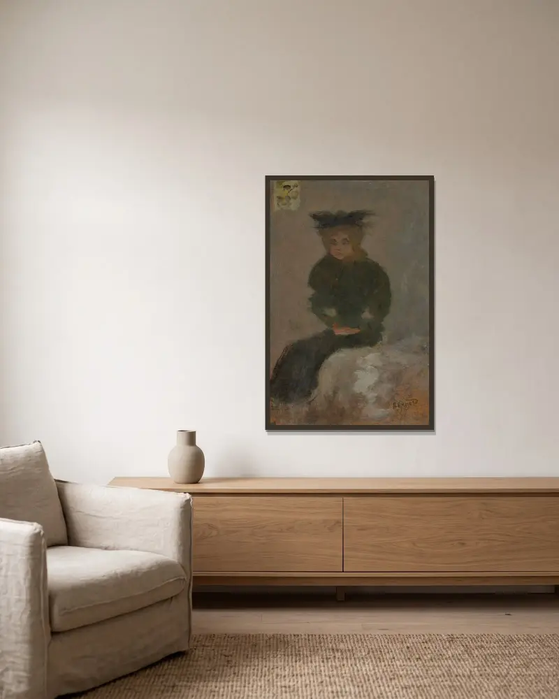 Femme assise au chapeau noir av Pierre Bonnard inramad på en vägg
