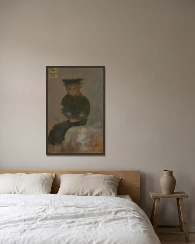 Femme assise au chapeau noir av Pierre Bonnard inramad på en vägg