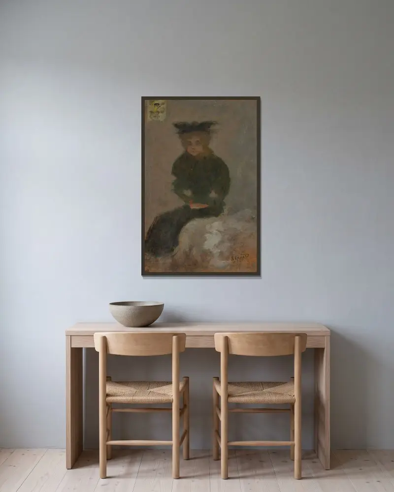 Femme assise au chapeau noir av Pierre Bonnard inramad på en vägg