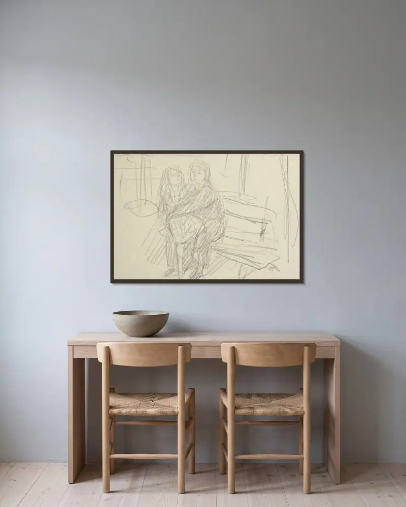 Femme et enfant sur un banc av Pierre Bonnard inramad på en vägg