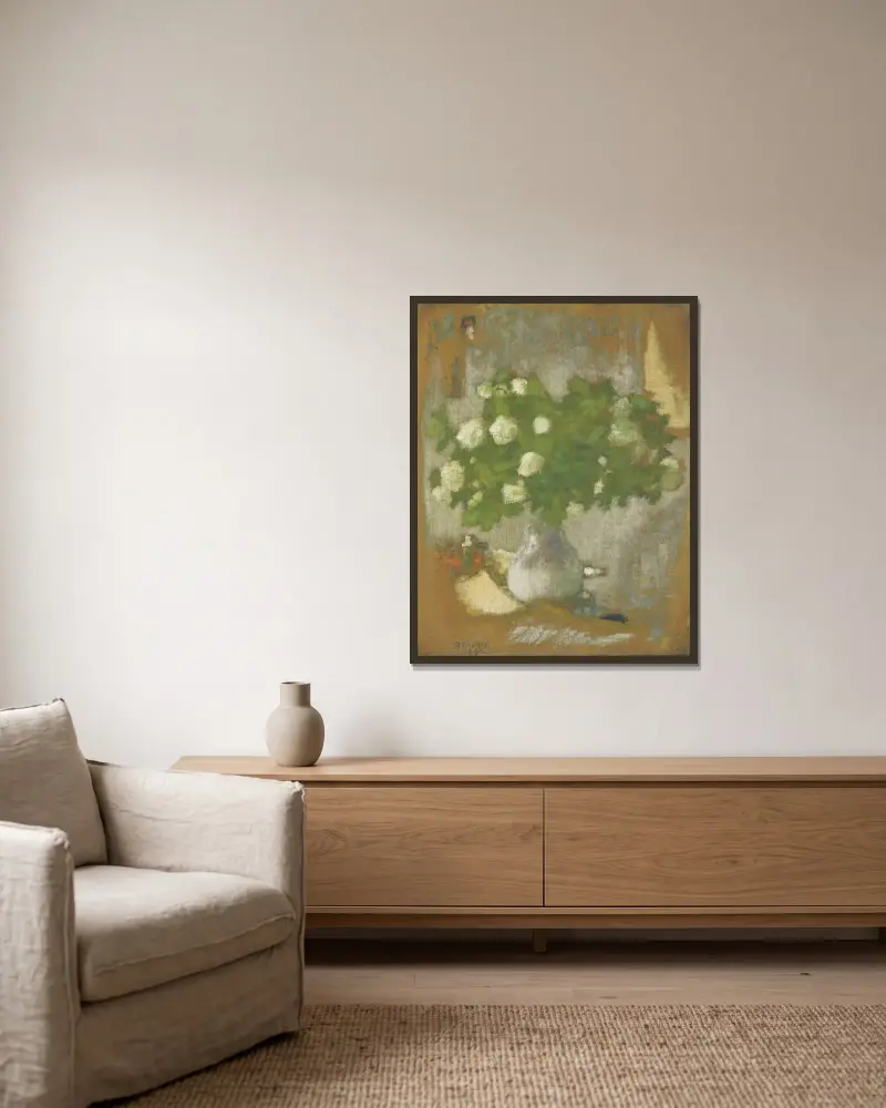 Blumen, Schneebälle von Pierre Bonnard gerahmt an einer Wand