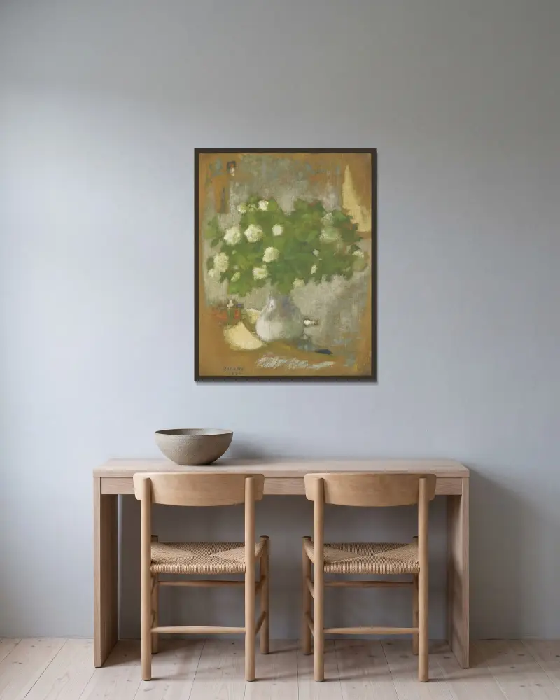 Blumen, Schneebälle von Pierre Bonnard gerahmt an einer Wand