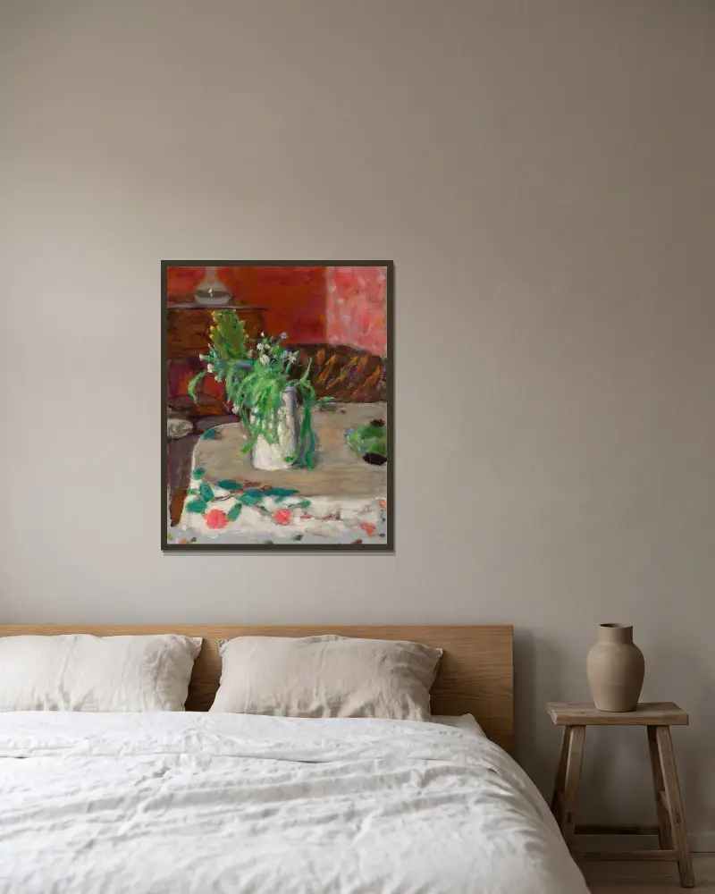 Fleurs et carafe, Pierre Bonnard v rámu na stěně