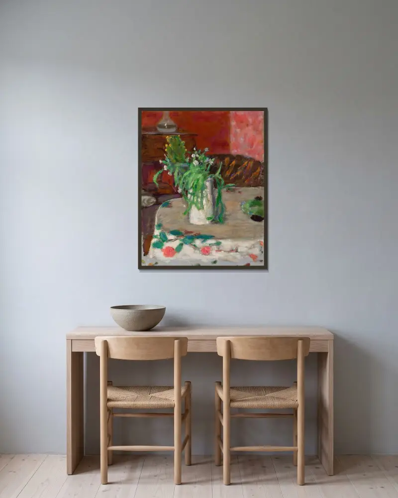 Fleurs et carafe, Pierre Bonnard v rámu na stěně