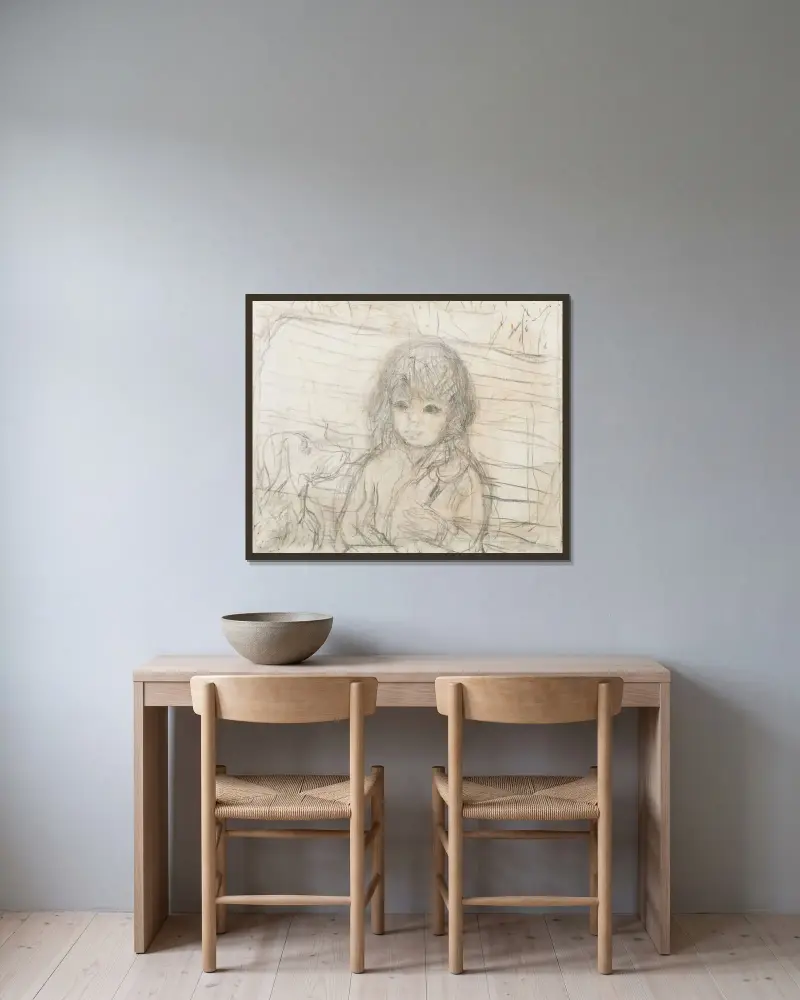 Isabelle Lecomte du Nouy med konstnärens hund i Le Canet av Pierre Bonnard inramad på en vägg