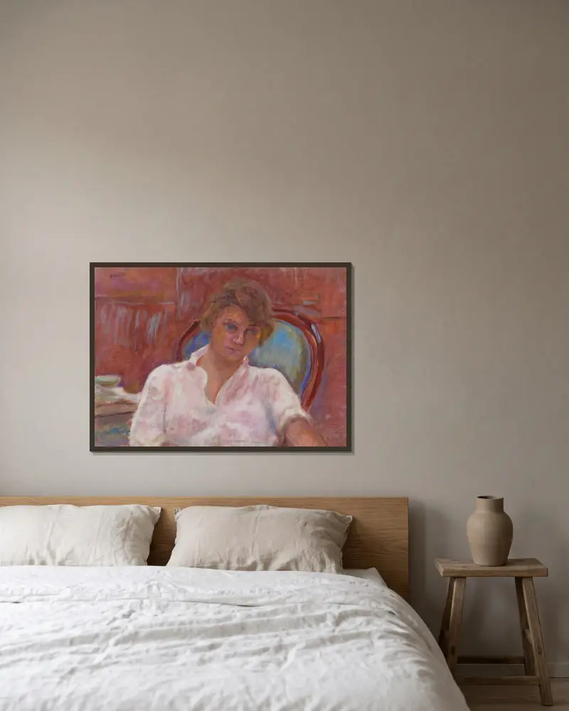 Jeune femme rêvant dans un fauteuil, Harmonie rose av Pierre Bonnard inramad på en vägg