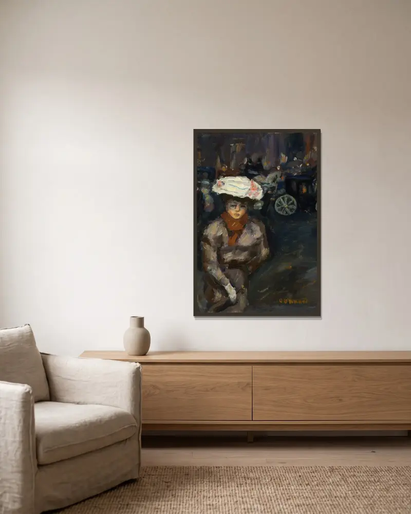 Jeune fille dans la rue av Pierre Bonnard inramad på en vägg