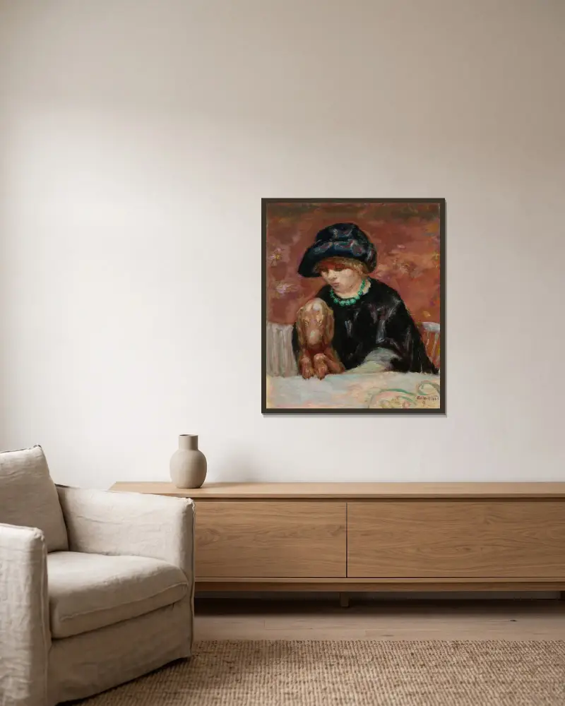 La femme au basset ou Portrait de Marthe Bonnard au basset av Pierre Bonnard inramad på en vägg