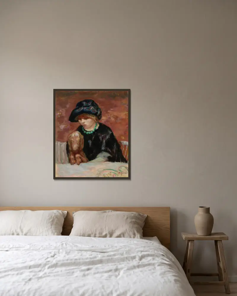 La femme au basset ou Portrait de Marthe Bonnard au basset av Pierre Bonnard inramad på en vägg