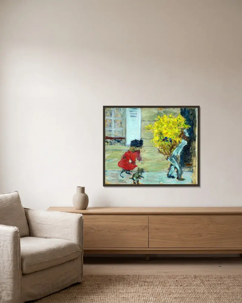 Der Mimosenstrauß von Pierre Bonnard gerahmt an einer Wand