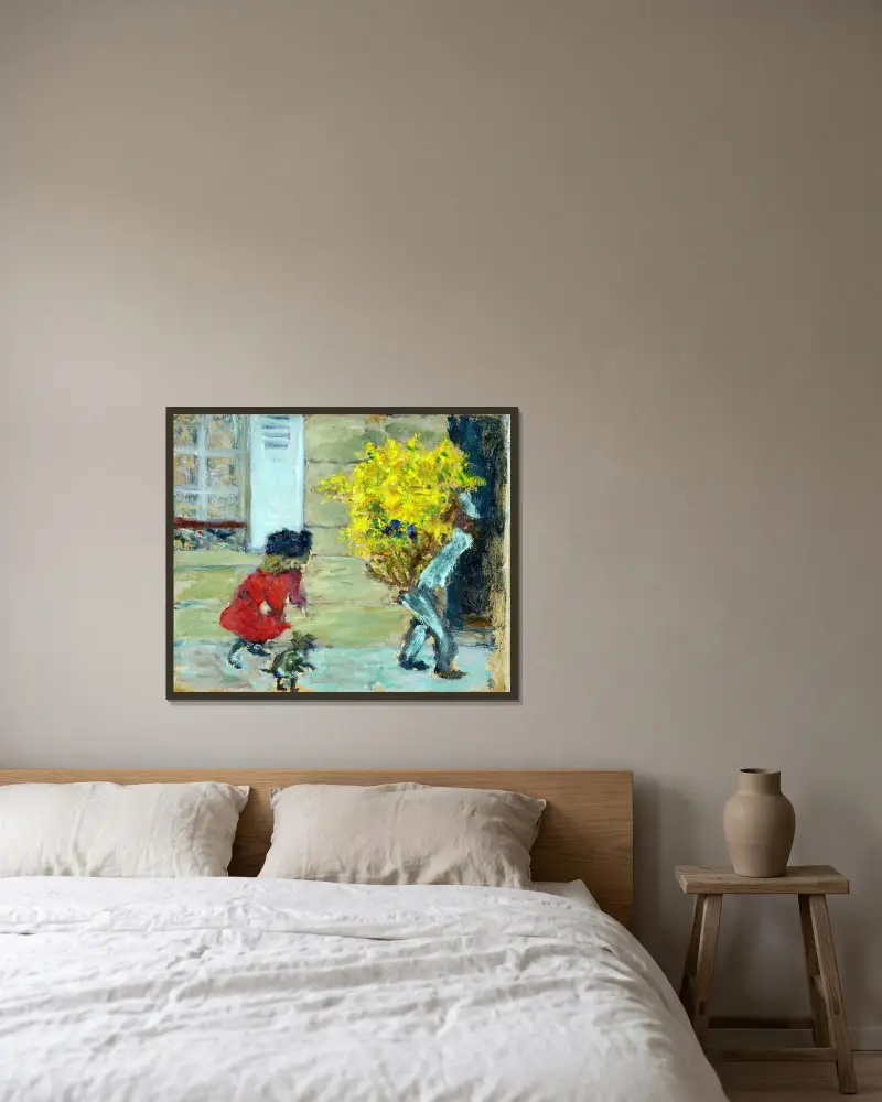Der Mimosenstrauß von Pierre Bonnard gerahmt an einer Wand