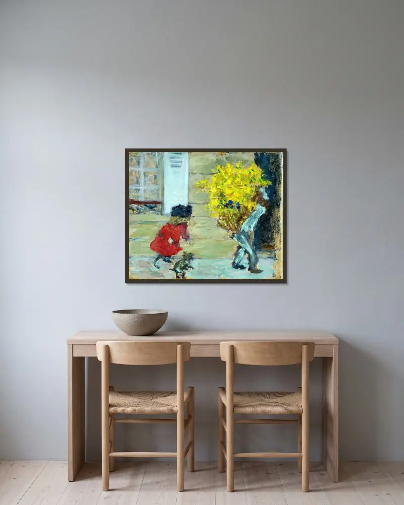 Der Mimosenstrauß von Pierre Bonnard gerahmt an einer Wand