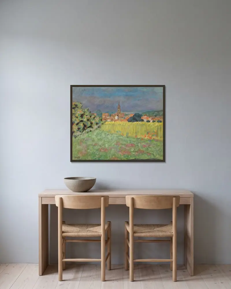 Weizenfeld vor der Kirche von Pierre Bonnard gerahmt an einer Wand