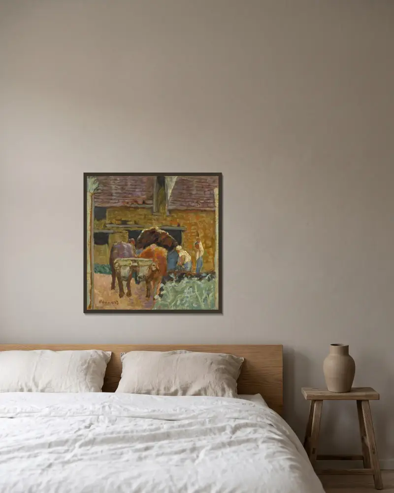 Les Deux boeufs et la ferme av Pierre Bonnard inramad på en vägg