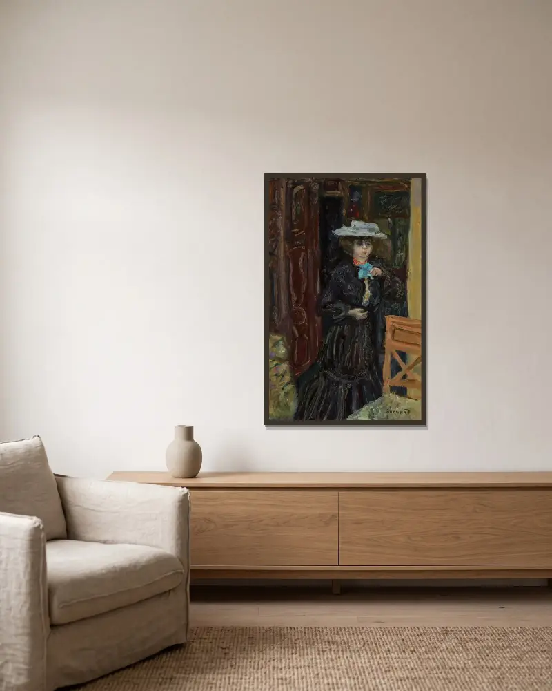 Marthe au chapeau blanc av Pierre Bonnard inramad på en vägg