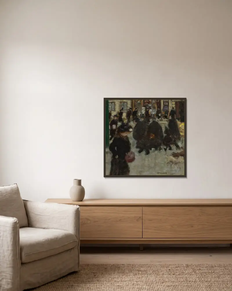 Personnages dans la rue av Pierre Bonnard inramad på en vägg