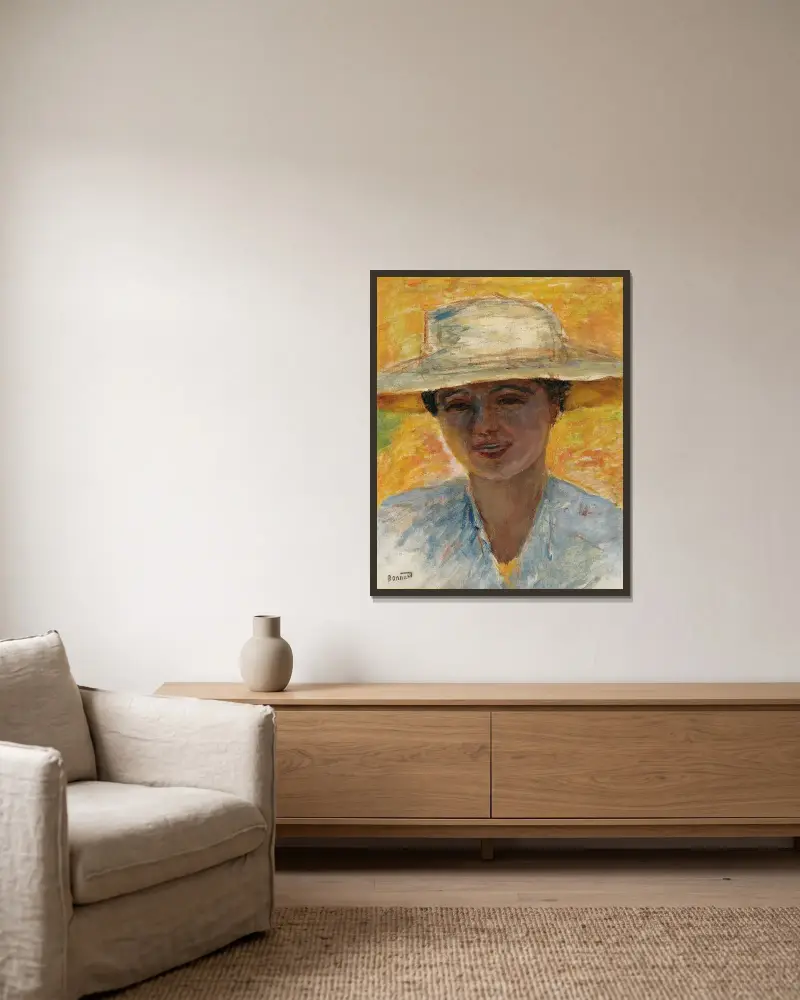 Portrait de Femme au Grand Chapeau av Pierre Bonnard inramad på en vägg