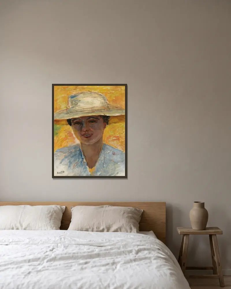 Portrait de Femme au Grand Chapeau av Pierre Bonnard inramad på en vägg