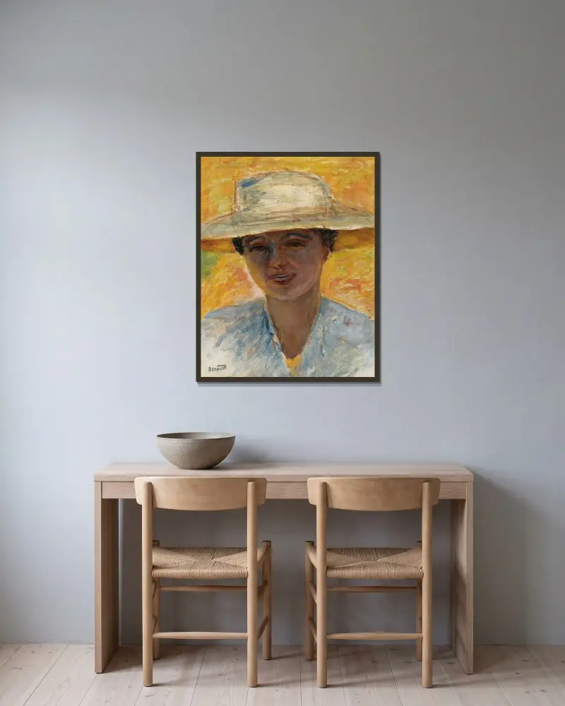 Portrait de Femme au Grand Chapeau av Pierre Bonnard inramad på en vägg