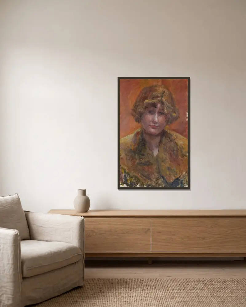Portrait de jeune fille (étude) av Pierre Bonnard inramad på en vägg