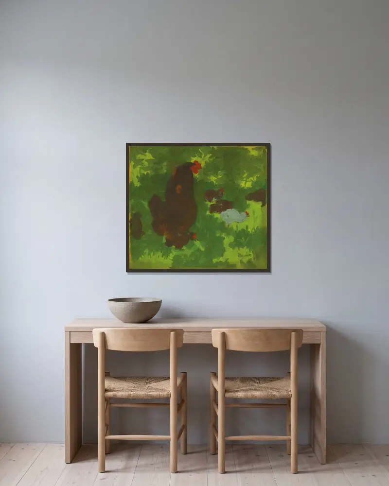 Henne und Küken von Pierre Bonnard gerahmt an einer Wand