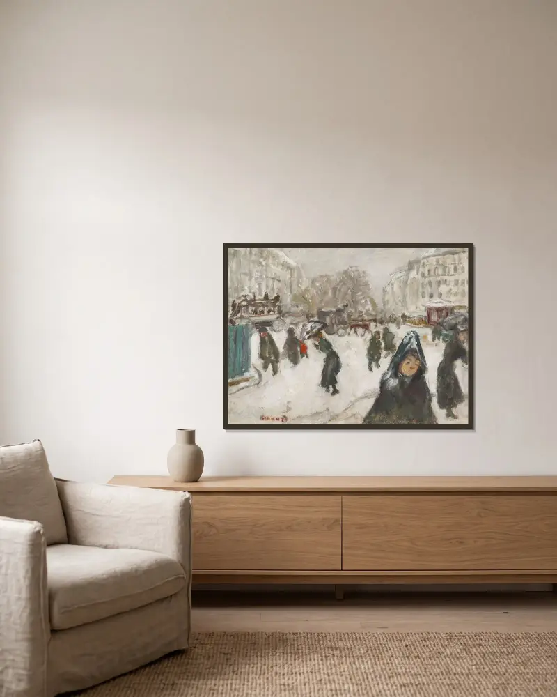 Straße im Schnee von Pierre Bonnard gerahmt an einer Wand