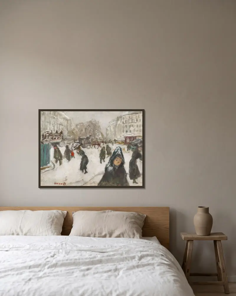 Straße im Schnee von Pierre Bonnard gerahmt an einer Wand