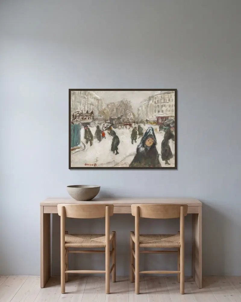 Straße im Schnee von Pierre Bonnard gerahmt an einer Wand