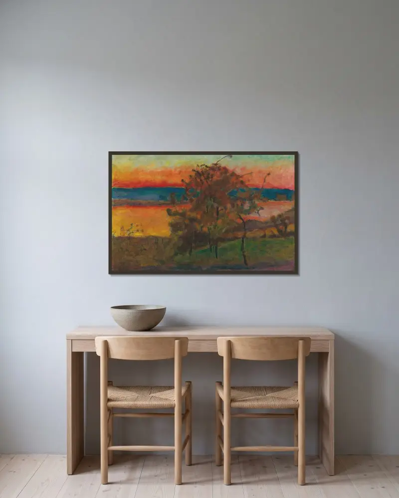 Untergehende Sonne von Pierre Bonnard gerahmt an einer Wand