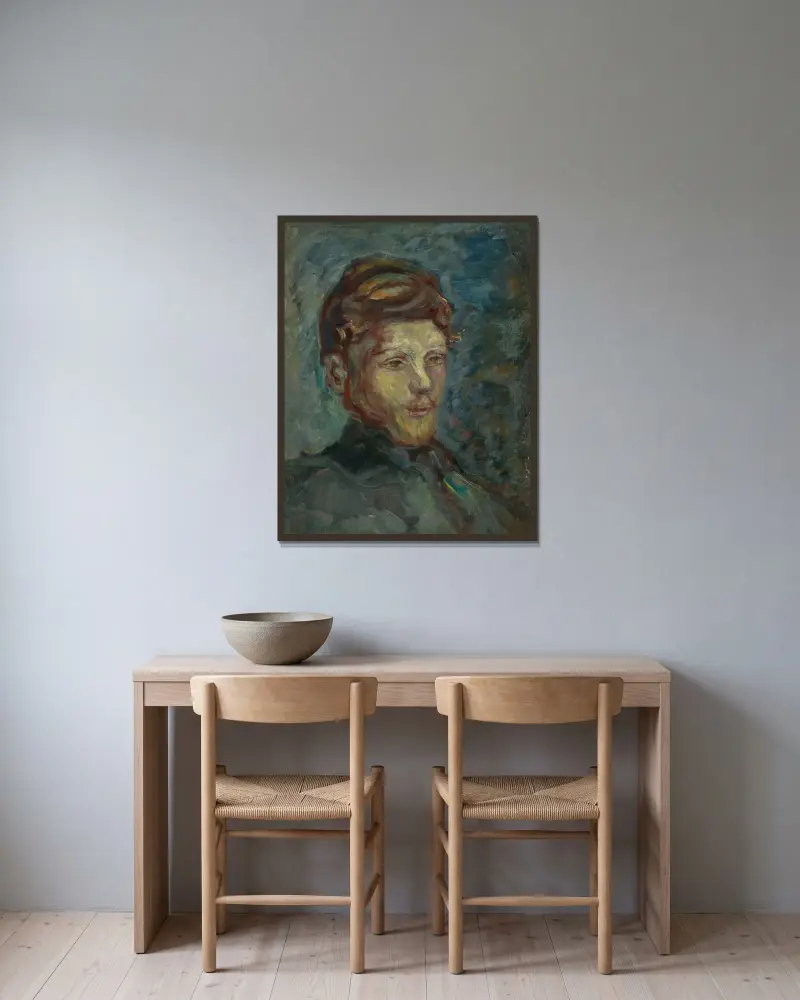 Tête de jeune homme barbu av Pierre Bonnard inramad på en vägg