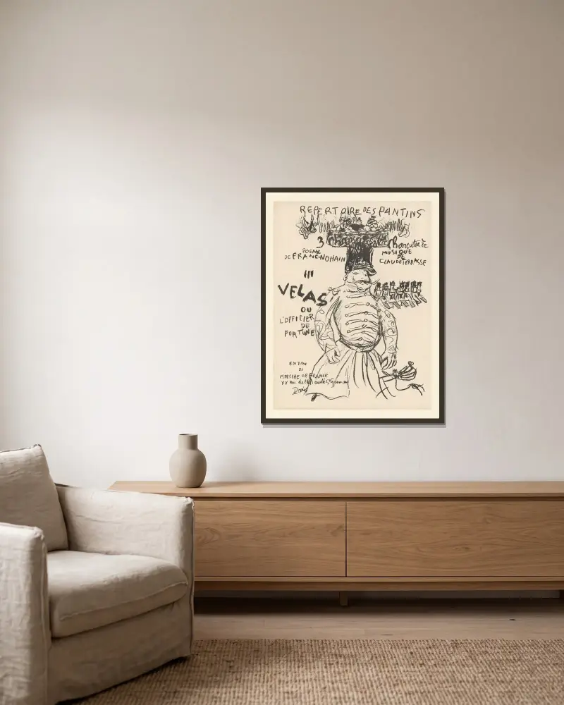 Tre sånger till charkuteristen – Velas eller lyckoriddaren av Pierre Bonnard inramad på en vägg