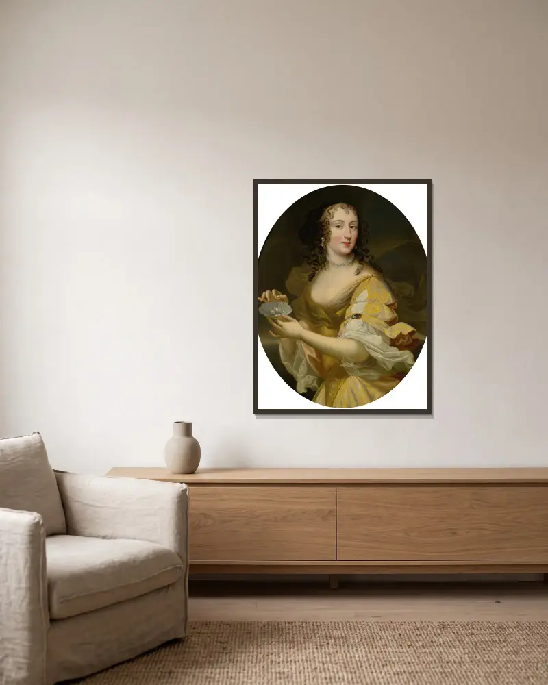 Portrait Of A Lady In Allegorical Guise, Holding A Dish Of Pearls av Pierre Mignard inramad på en vägg
