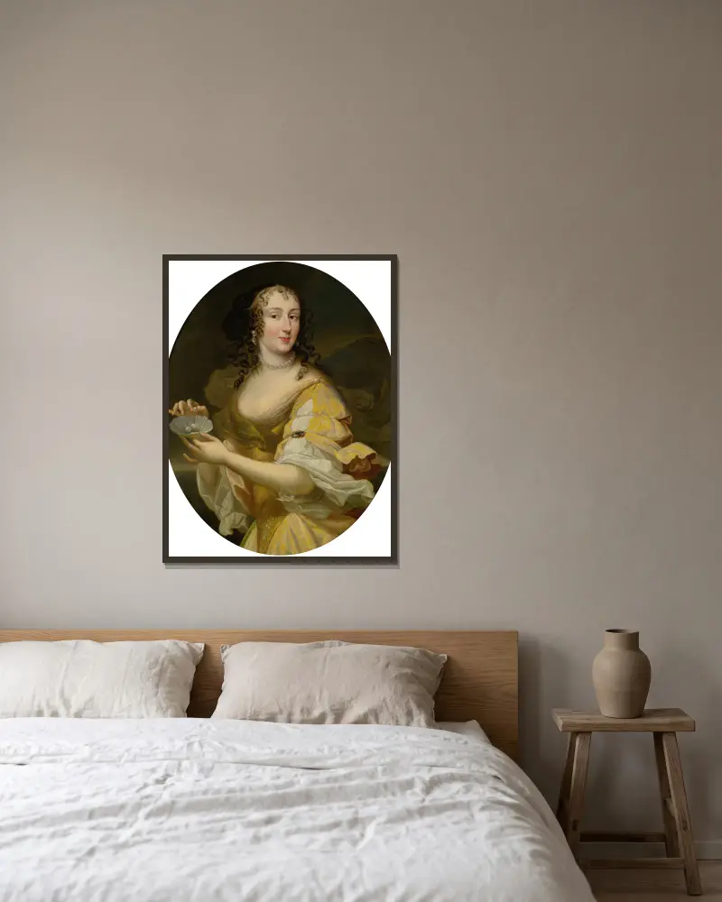 Portrait Of A Lady In Allegorical Guise, Holding A Dish Of Pearls av Pierre Mignard inramad på en vägg